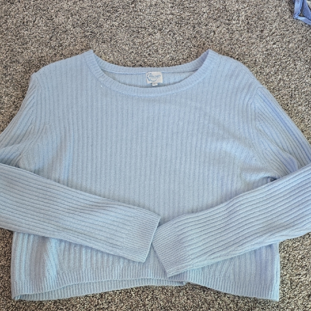 Blue Rain Light Blue Ribbed Crewneck Sweater